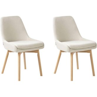 Beliani Conjunto De 2 Sillas De Comedor Tela De Poli&eacute;ster Con Patas De Madera Maciza Clara Asiento Acolchado Beige Claro Melfort