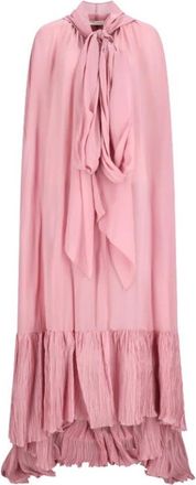 Blumarine Georgette Cape met Capuchon en Geplooide Ruche - Dames - Ponchos - Roze - 2XS - Chiffon - Jassen