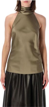Ralph Lauren Chilton Mouwloze Blouse - Dames - Tops zonder mouwen - Groen - 2XS - Satijn - Tops