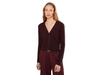 Vince Satin Button V-Neck Cardigan Womens Sweater Oxblood : MD, Cashmere/Satin/Wool