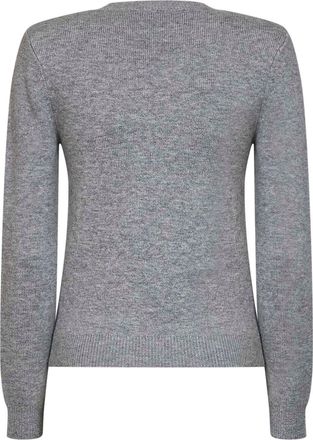 Self Portrait Womens V-Neck Flower Sweater Grey Wool Blend