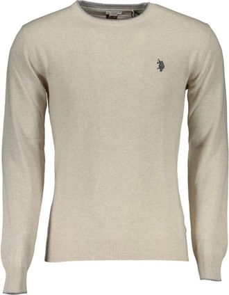 U.S.Polo Association Slim Round-neck Sweater - Heren - Ronde hals truien - Beige - 2XL - Wol - Truien & Vesten