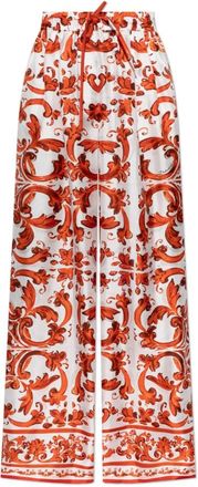 Dolce & Gabbana Broeken, Dames, Rood, M, Majolica Print Zijden Broek