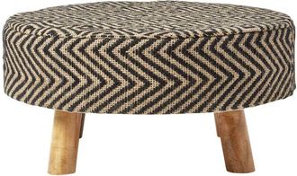 Homescapes Black and Natural Circular Footstool with Diamond Pattern - Homescapes