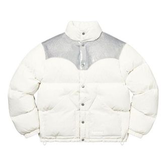 SUPREME Glitter Yoke Down Puffer Jacket White Silver SUP-FW22-829