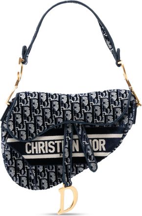 Dior Pre-owned Womens Oblique Embroidered Canvas Saddle Bag - Navy Textile - One Size