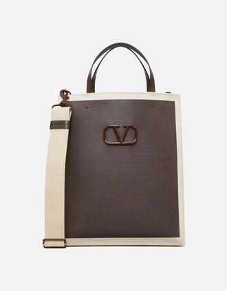 Valentino Mens Vlogo Signature Canvas Tote - Brown - Size: 0