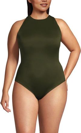 Lands End Plus Size Tugless High Neck Portrait Back One Piece Swimsuit in Seaweed at Nordstrom, Size 20W