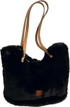 Generic Womens Plush Bags Women Plush Shoulder Bag Large Capacity Tote Fluffy Furry Fuzzy Purse Solid Handbag For Work Travel Shopping(Black)