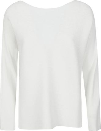 Liviana Conti Witte Viscose Trui met Ribbels - Dames - Ronde hals truien - Wit - L - Truien & Vesten
