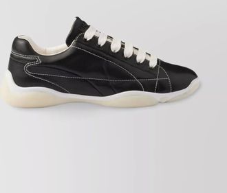 Prada handcrafted leather sneakers geometric stitching