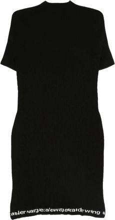 Alexander Wang Geribbelde Jurk met Korte Mouwen - Dames - Korte kleedjes - Zwart - XS - Kleedjes