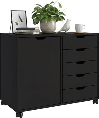 Relaxdays Contenedor M&oacute;vil Relaxdays, 5 Cajones Y 2 Compartimentos, H X A X F: 65 X 78 X 40 Cm, Armario De Oficina, Negro