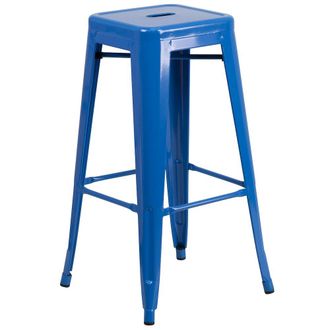 Flash Furniture 30 High Backless Blue Metal Indoor-Outdoor Barstool with Square Seat