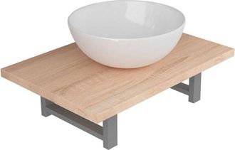 vidaXL Two Piece Bathroom Furniture Set Ceramic Oak vidaXL