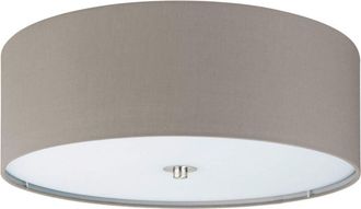 Eglo Plafoniera Pasteri, plafoniera tessile a tre punti luce, acciaio, tessuto, vetro, nichel opaco, color talpa, E27, diametro 47,5 cm