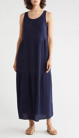 Eileen Fisher Sleeveless Organic Cotton Gauze Tiered Maxi Dress in Ink at Nordstrom Rack, Size Xx-Small