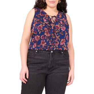 Vince Camuto Floral Ruffle Neck Sleeveless Top in Deep Sky at Nordstrom Rack, Size 1X