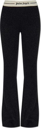 Palm Angels Gestreepte broek - Dames - Wijde Broeken - Zwart - L - Leer - Broeken