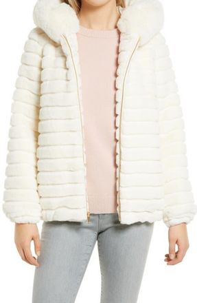 Gallery Hooded Faux Fur Jacket in Cream at Nordstrom, Size X-Large