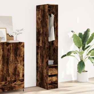 Berkfield Home Wardrobe Smoked Oak 30x50x200 cm Engineered Wood in Brown | Size: 30 x 50 x 200 cm
