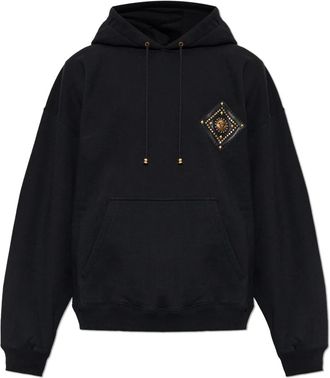 Versace Embellished Cotton-Jersey Hoodie - Heren - Hoodies - Zwart - XL - Katoen - Hoodies & sweatvesten