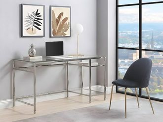 Vente-Unique 2-Shelves Desk - Tempered Glass & Steel - Silver - TIZIO in Clear