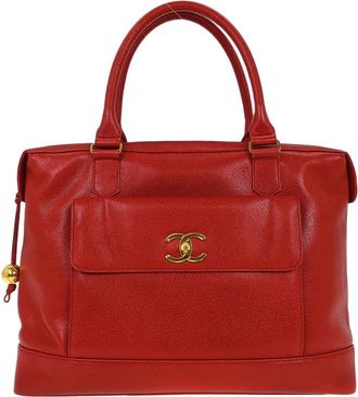 Chanel Vintage Cc Front Pocket Briefcase Caviar Red Leather Handbag (Pre-Owned)