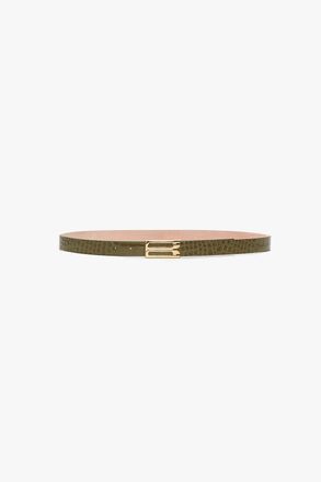 Victoria Beckham Dorian Belt In Khaki Croc Embossed Calf Leather 100CM
