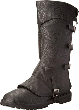 Generic Mens Medieval Knight Boots Round Toe Vintage Pirate Boots PU Leather Knee High Boots Halloween Cosplay Costume Accessories,Black,8.5 UK