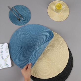 No Brand Juego De 4 Manteles Individuales Redondos Tejidos De 38 Cm, Lavables, De Algod&oacute;n Y Poli&eacute;ster Resistentes Al Calor, Ideales Para La Cocina Y La Mesa De