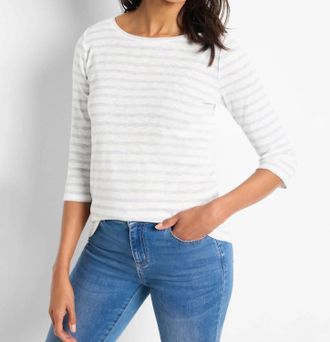 Nic+Zoe 3/4 Sleeve Stripe Boat Tee In Grey Multi