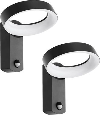 Loops 2 PACK IP44 Outdoor Wall Light & PIR Sensor Anthracite Ring Lamp 11W LED