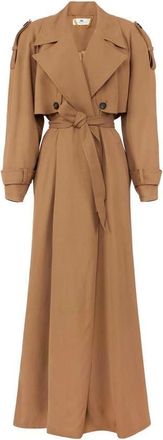 Elisabetta Franchi Jassen, Dames, Beige, S, Flowing Gabardine Trenchcoat