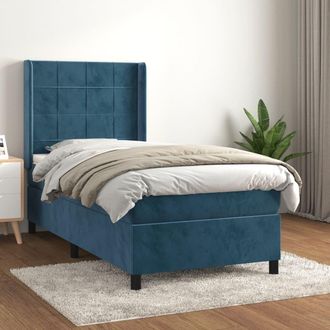 vidaXL Cama Box Spring Con Colch&oacute;n Terciopelo Azul Oscuro 80x200 Cm Vidaxl