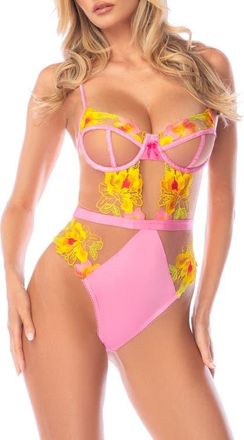 Mapal&eacute; Floral Embroidered Underwire Teddy in Solar Blossom at Nordstrom, Size X-Large