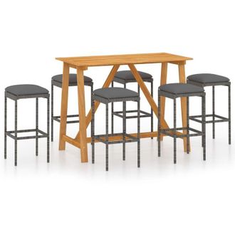vidaXL 7 Pcs Garden Bar Juego Con Almohadillas Grises