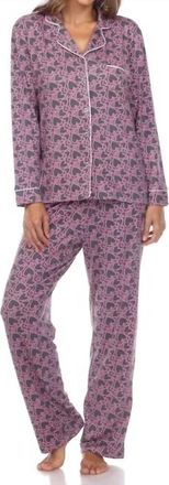 White Mark Womens Long Sleeve Heart Print Pajama Set In Grey