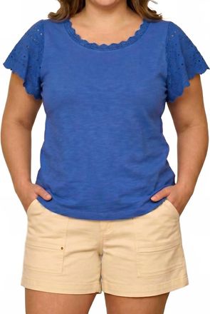 Democracy Short Crochet Flutter Sleeve Top - Plus In Pacific Blue