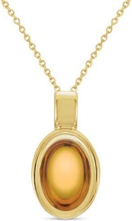 Allurez Oval Natural Cabochon Moss Agate Pendant Necklace 14K 0.72ct in Citrine,yellow Gold at Nordstrom, Size 18