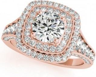 Allurez Square Double Halo Lab Grown Diamond Engagement Ring 14k Rose Gold 2.00ct