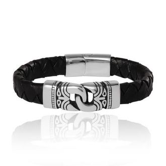 Lucky Brand Black Woven Leather Bracelet in Silver at Nordstrom