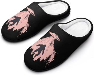 Generic Bigfoot Aliens Spaceships Mens Slippers Slip On Comfortable Fleece Cotton House Shoes Winter