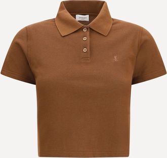 Saint Laurent Polo corta Cassandre in piqu&eacute; di cotone Woman M