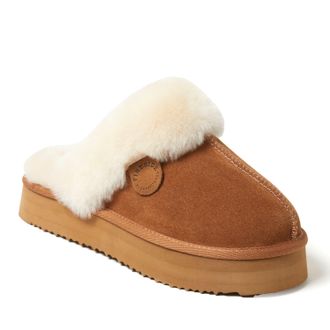 Dearfoams Fireside by Dearfoams Womens Melton Genuine Shearling Platform Scuff Slipper