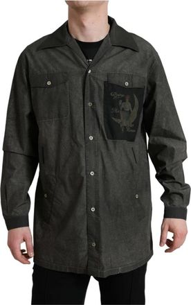 Dolce & Gabbana Button Down Shirt - Heren - Casual Overhemden - Grijs - XL - Katoen - Overhemden