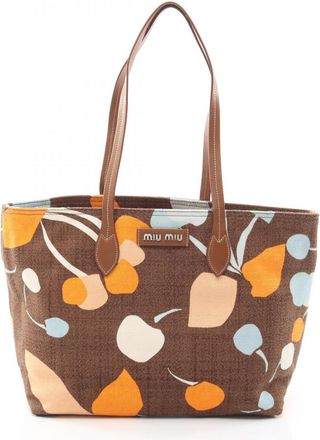 Miu Miu Brown Multi-Color Canvas Leather Handbag Tote Bag (Pre-Owned)