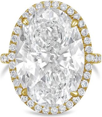 Diana M. Jewels 18kt yellow gold 10ct lab grown Oval Diamond Halo Pav&eacute; Ring