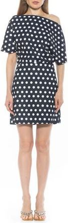 Alexia Admor Suri Draped One-Shoulder Minidress in Navy Polka Dot at Nordstrom Rack, Size X-Small