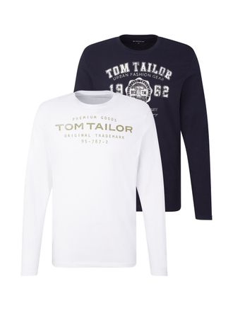 Tom Tailor Langarmshirt TOM TAILOR, Herren, Gr. XXL, blau (knitted navy), Jersey, Obermaterial: 100% Baumwolle, bedruckt, regular fit taillenbedeckt, Rundhals, g
